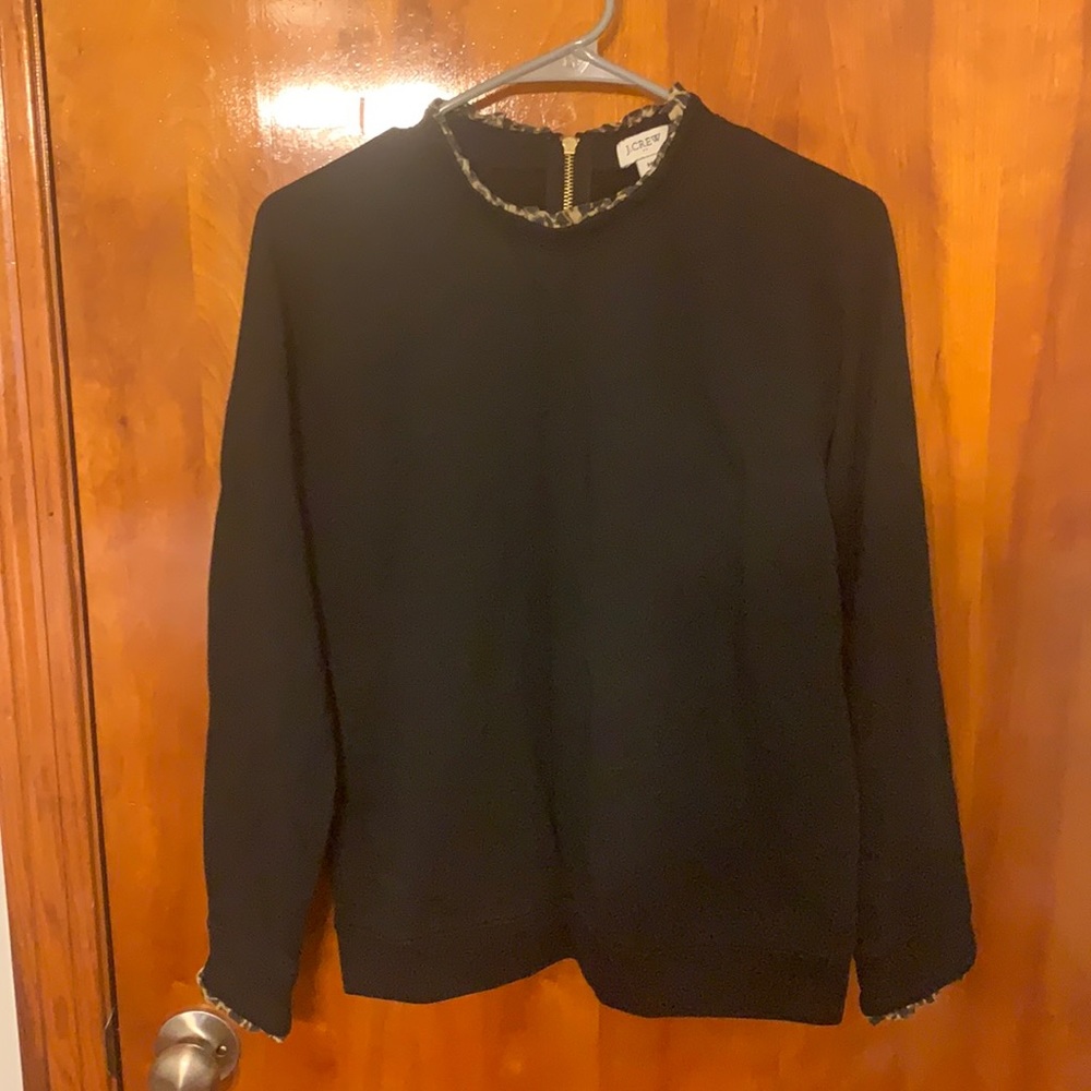 J. Crew Black & Leopard Crewneck in Medium